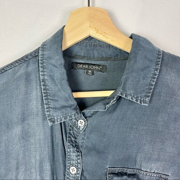 Boutique Dear John Dark Wash Asymmetrical Button Down Long Sleeve M - Picture 3 of 5